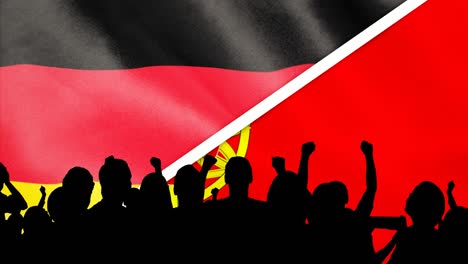 animation of silhouette of sport fans over national flag background