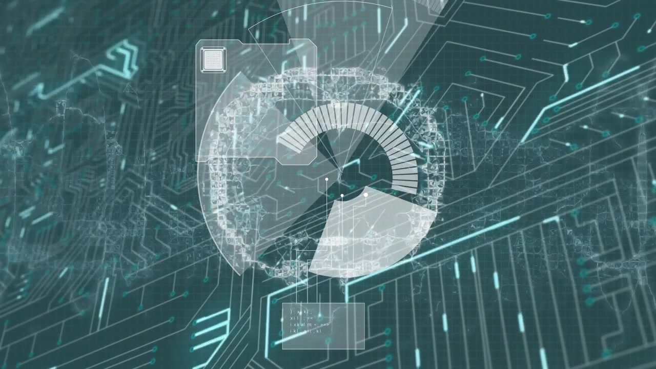 Animation of radar, data and integrated circuit on black background