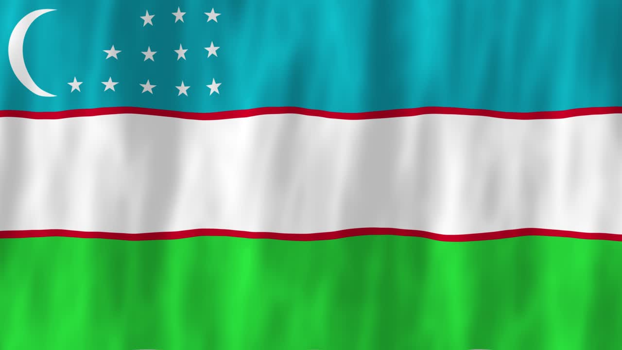 Uzbekistan flag country animation 3D symbol design waving in wind movement national patriotism world culture emblem banner Central Asia blue white green