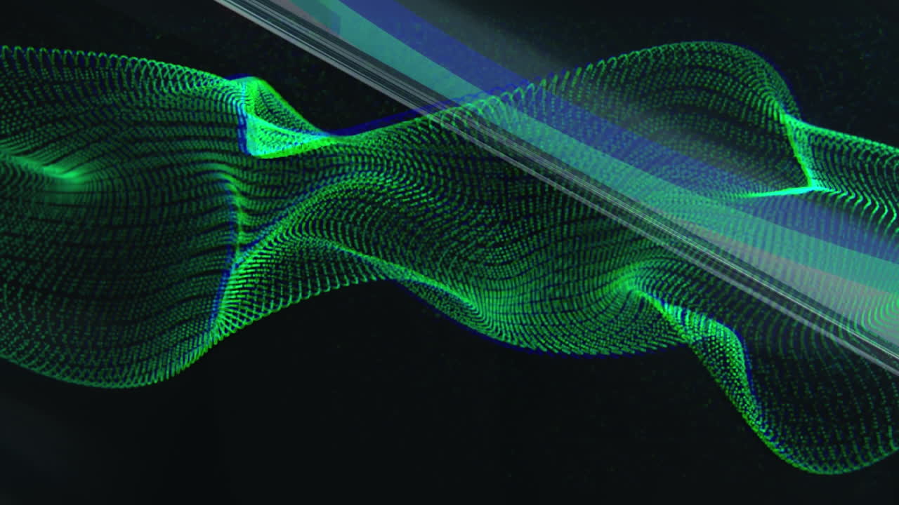 Animation of green spots and cube on black background