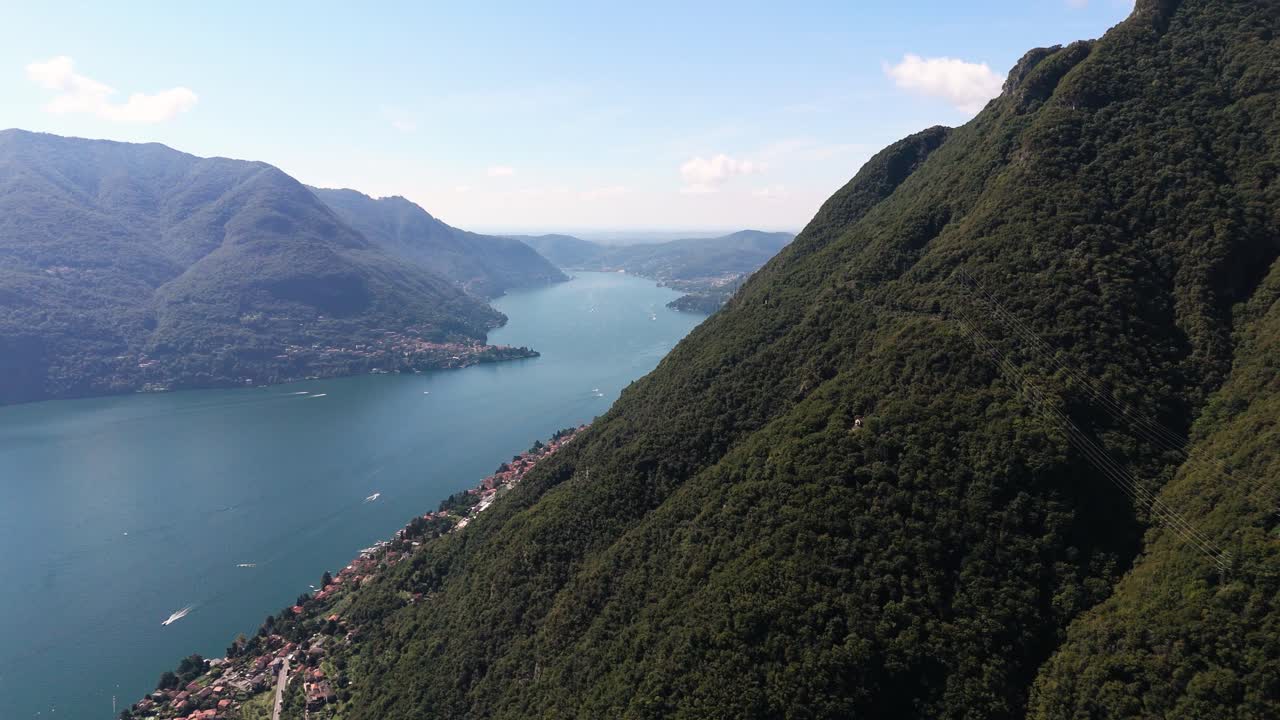 Fly sideways, view of Lake Como from high up