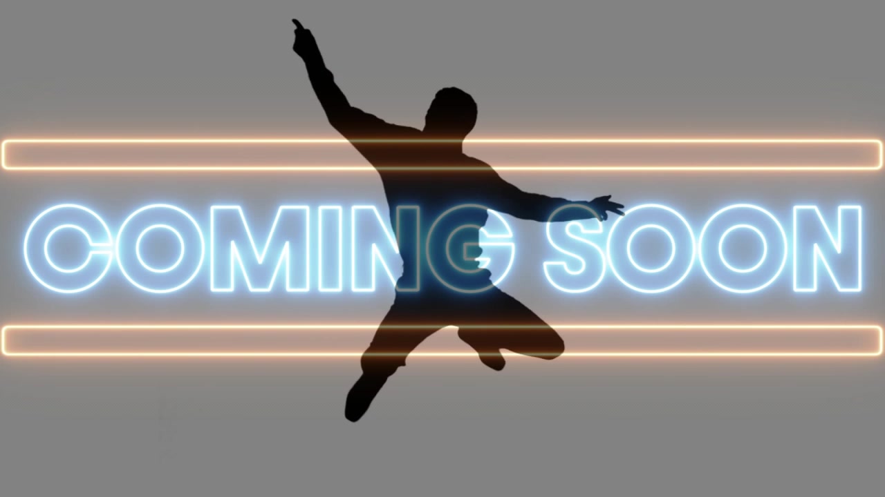 Weight shift starting, silhouetted dancer jumping into midair poses, promoting COMING SOON sign