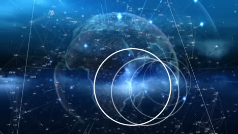 animation of network of connections and scope scanning over globe