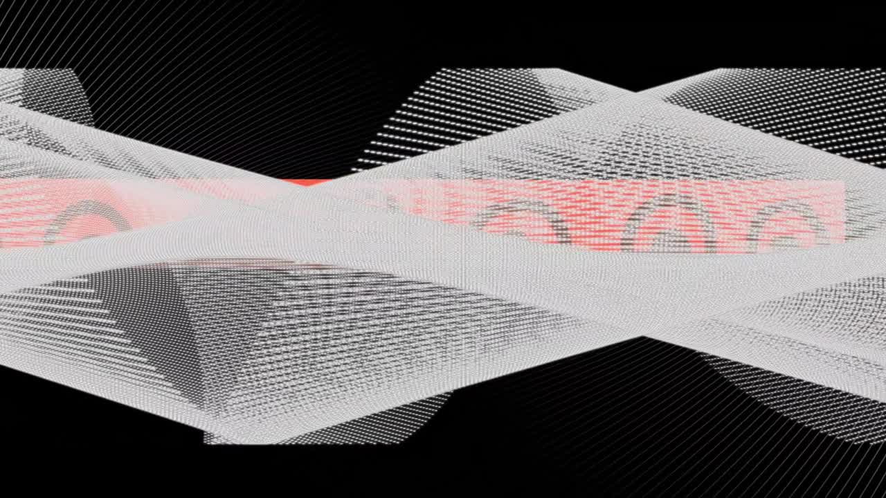 빨간색 줄무 ⁇  위에 틀린 반투명한 물질의 회전하는 풍경의 애니메이션, 검은색