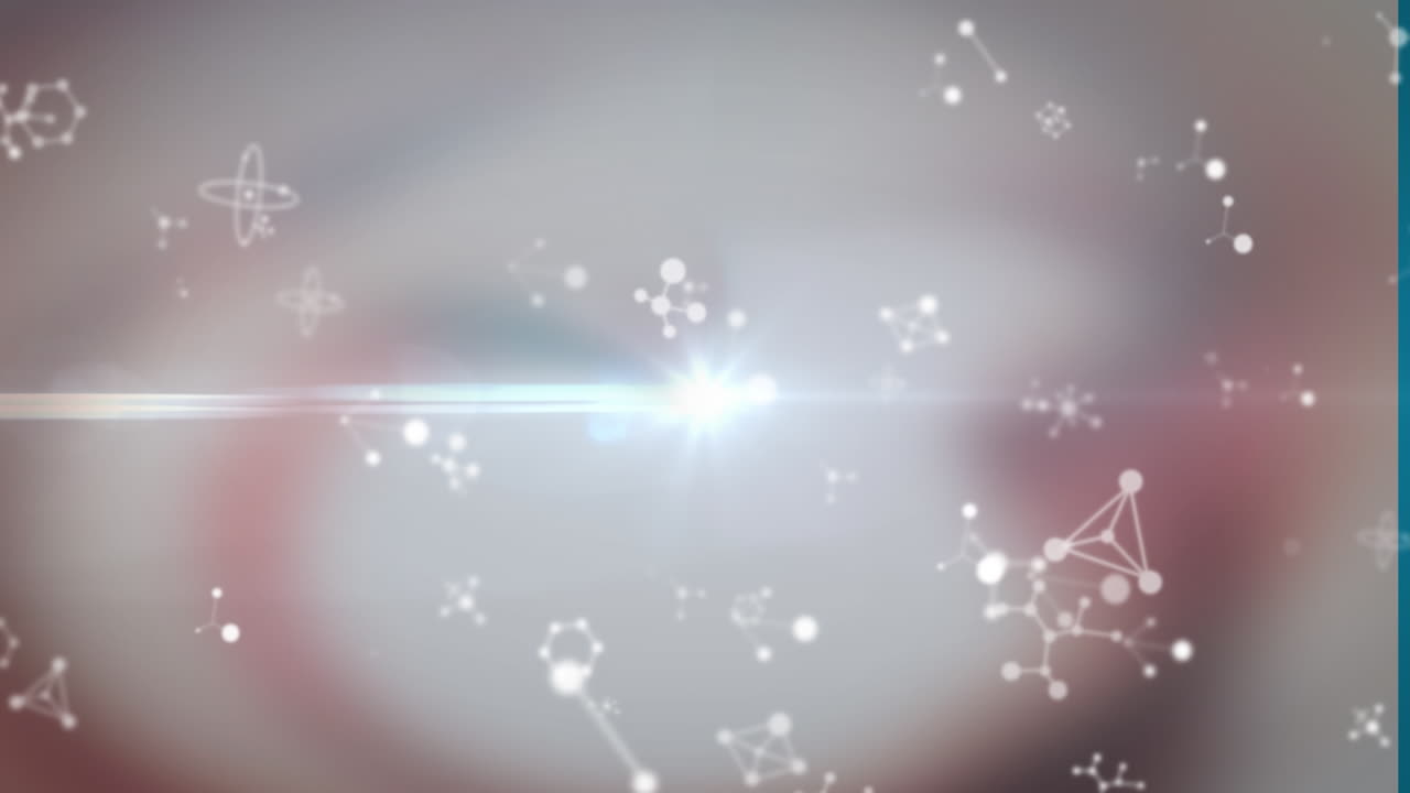 회색 배경 위의 분자 및 빛의 애니메이션