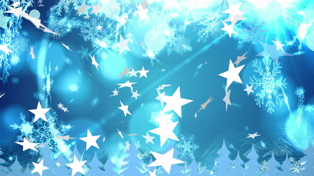 블루 배경 에 떨어지는 크리스마스 별 과 눈송이 의 애니메이션