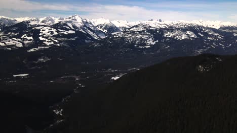 panorama view of the snow capped coast mountains in squamish, british columbia, canada