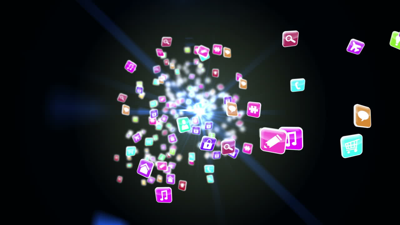 azulejos de iconos de aplicaciones coloridos en fondo negro