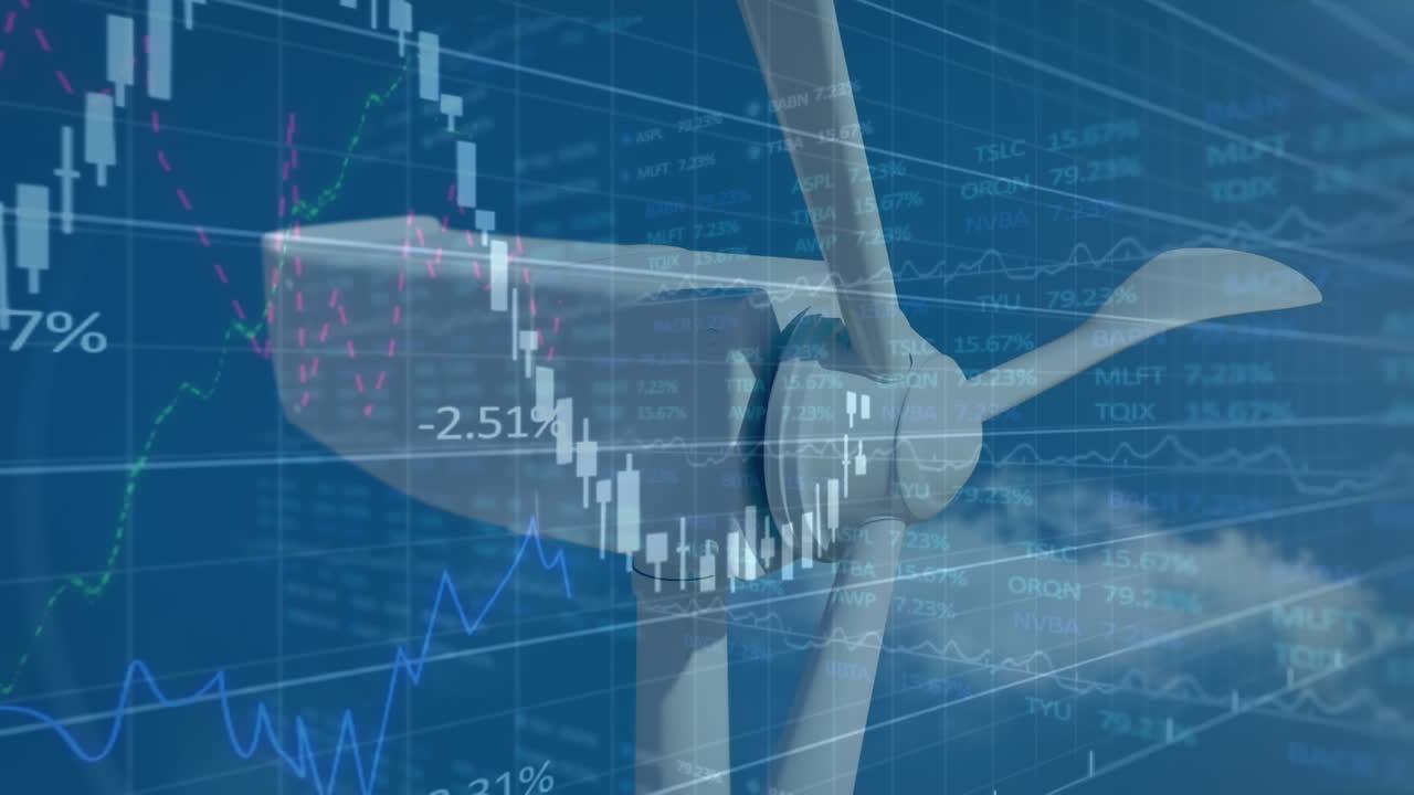 풍력 터빈을 통해 금융 데이터 처리의 애니메이션