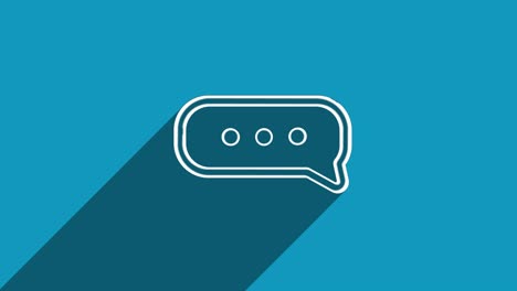 white line chat, speech bubble icon with shadow isolated on blue background. shadow reflection design. 4k video motion graphic animation.