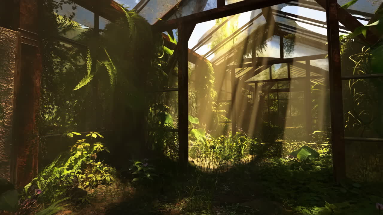 Overgrown Greenhouse Bathed in Sunbeams