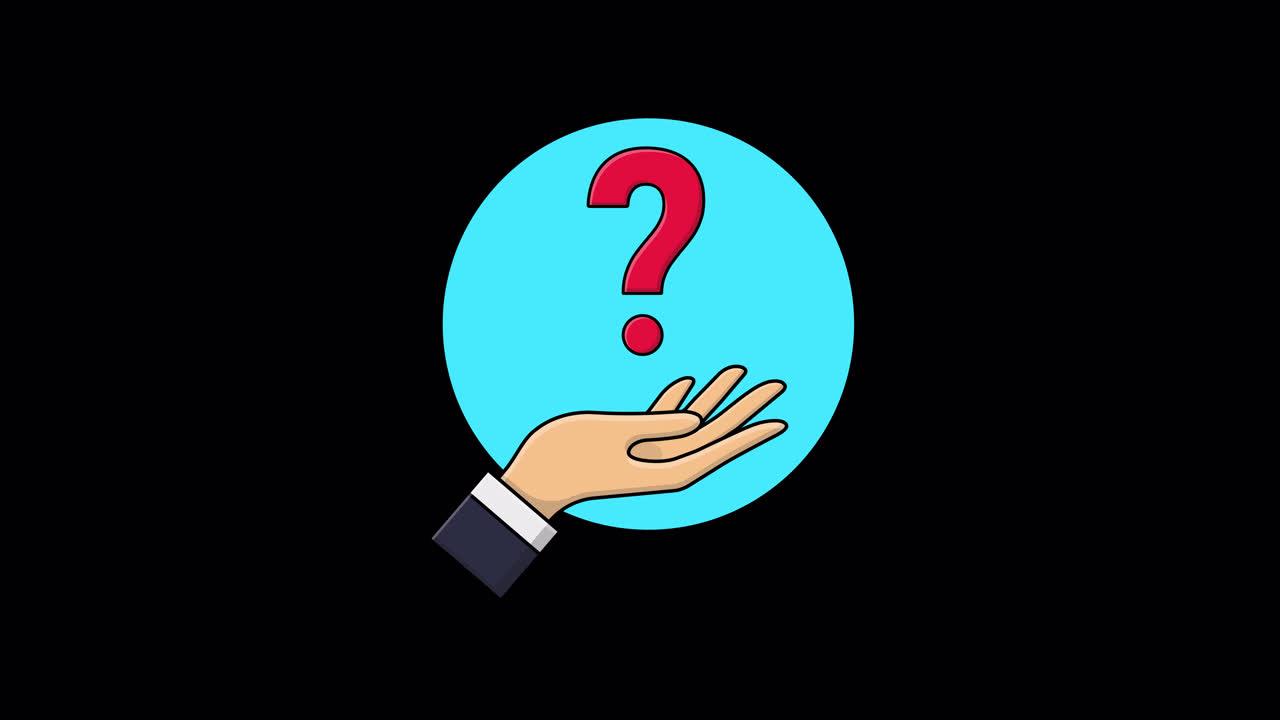 Animated Hand Presenting a Question Mark in a Blue Circle