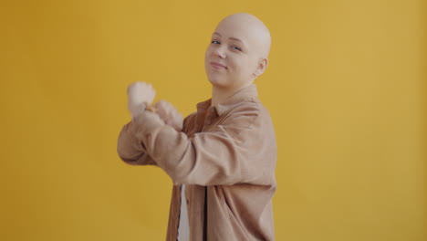 bald woman dancing