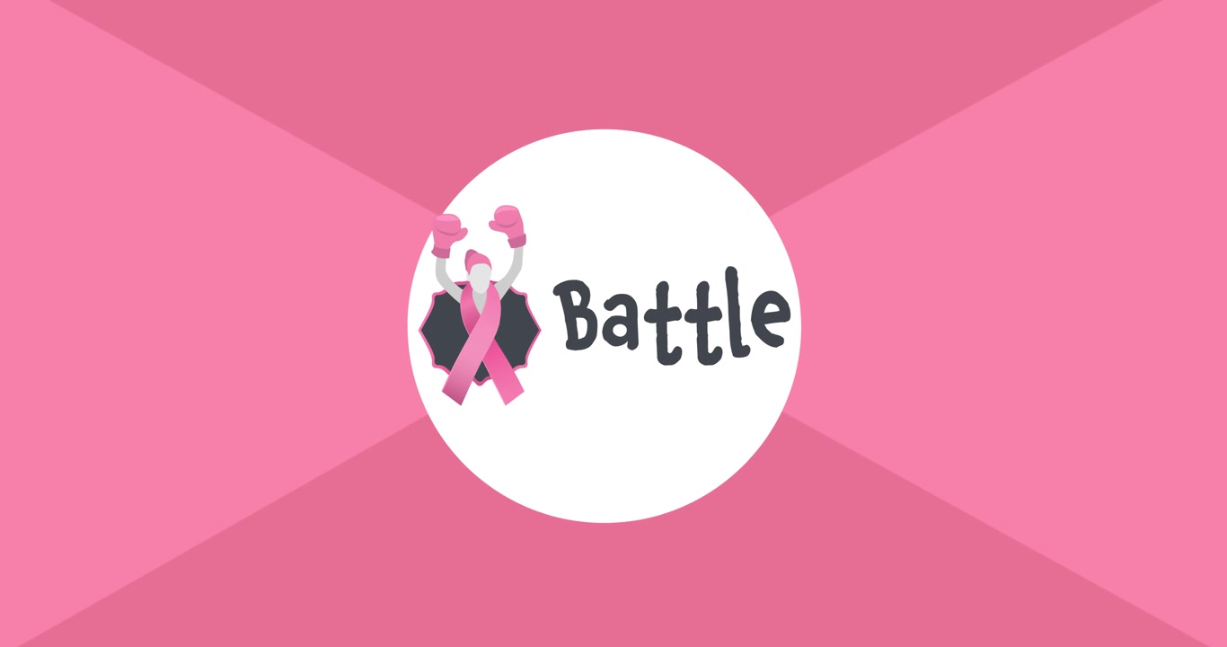 Animazione del logo del nastro rosa e della scritta "battaglia" che compaiono su uno sfondo rosa