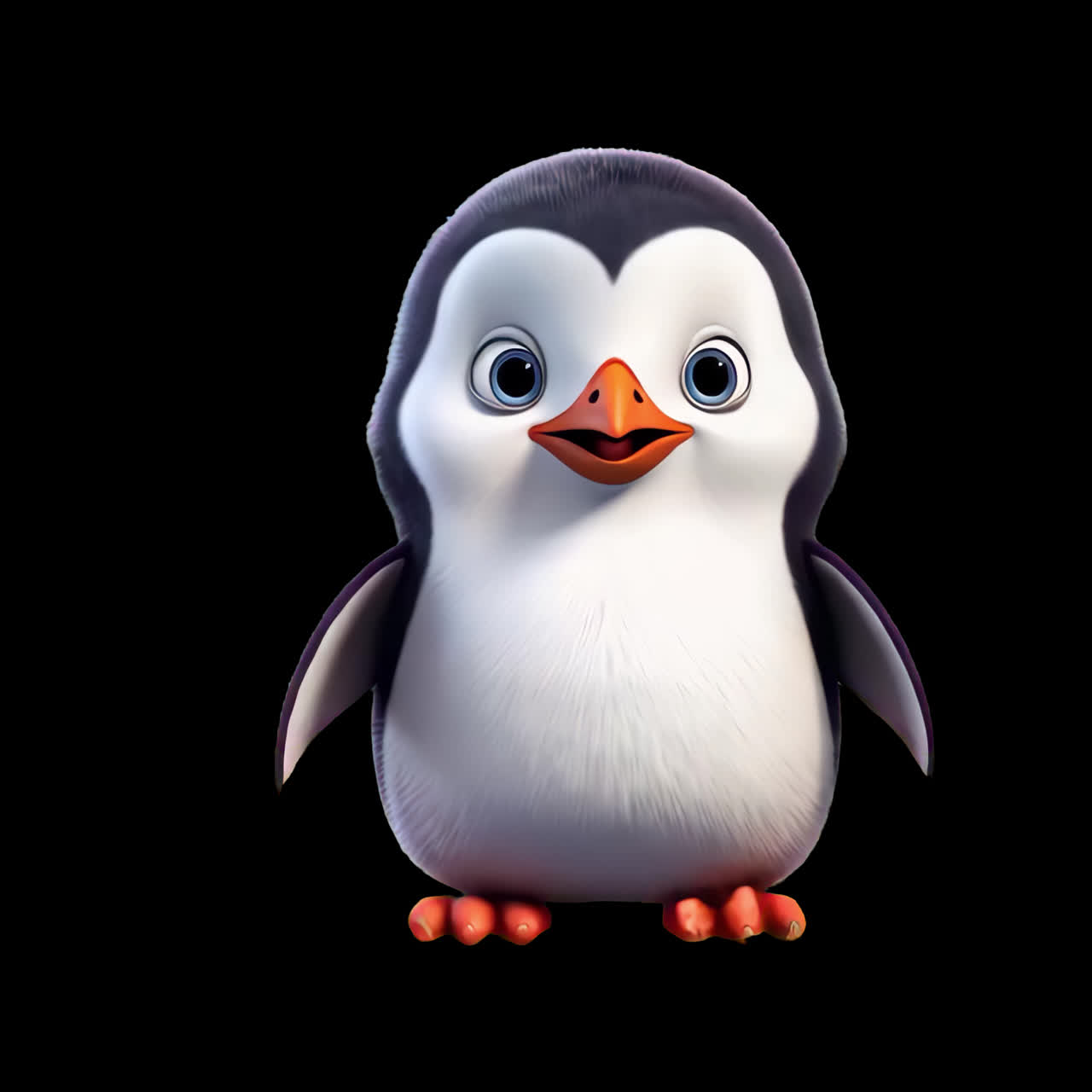 Cute cartoon penguin with open wings animation isolated asset, transparent 4K video, alpha channel