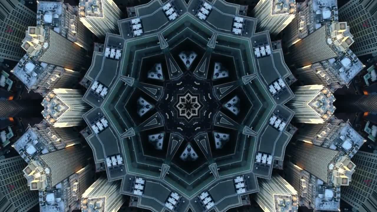 ciudad nueva york caleidoscopio paisajes mandalas animación gráficas fiesta fondo led trance psicodélicas