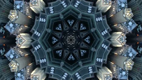 Stadt-New-York-Kaleidoskop-Landschaft-Mandala-Animation-Grafik-Party-Hintergrund-Led-Trance-Trippy