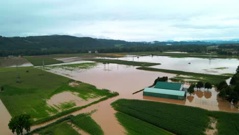 horrific aerial 4k drone footage of flooded villages in podravje, slovenia, during august