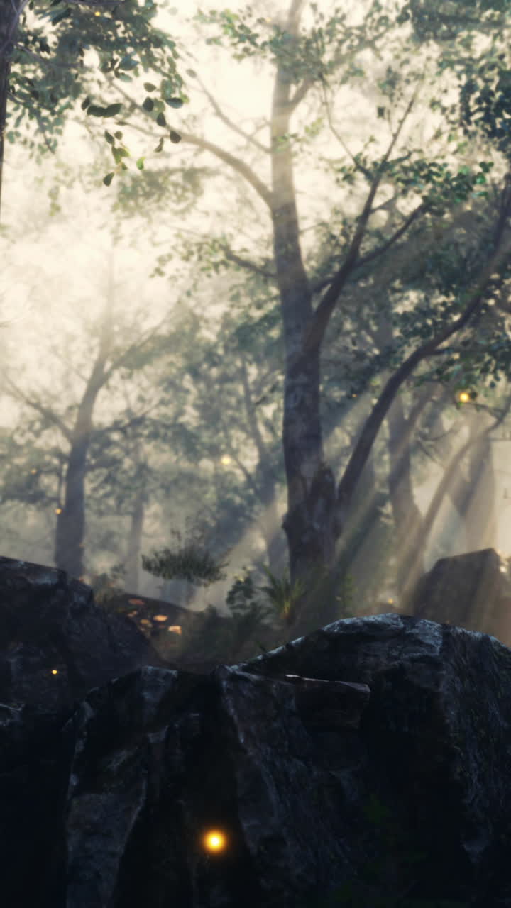 빛과 반불이 있는 마법의 숲