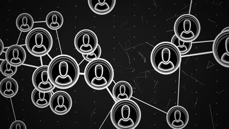 animación de la red de conexiones con las personas iconos en fondo negro