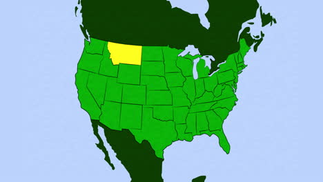 animação 2d do mapa dos estados unidos com montana em destaque