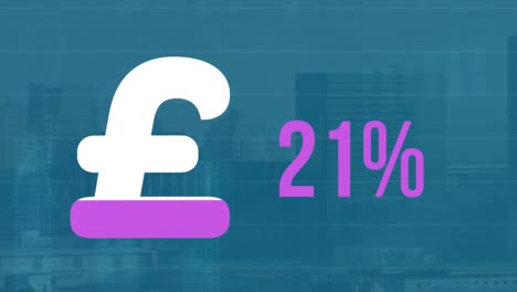 animation of pound symbol with growing number over cityscape