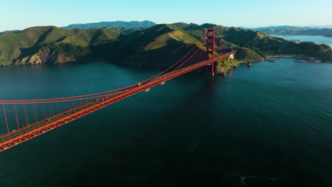 panoramic view of golden gate connecting san francisco bay and the pacific ocean in san francisco, california during sunrise