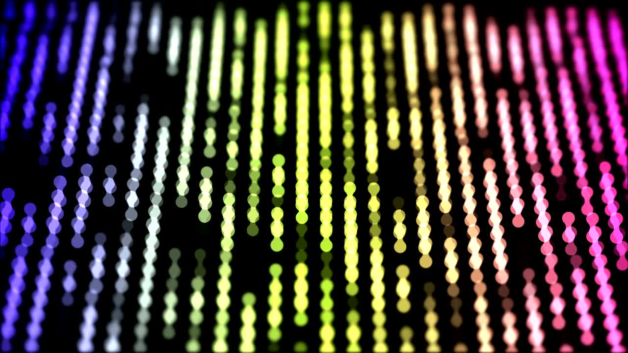 Dots moving down in a row, abstract colorful composition closeup view, loop able 4k horizontal video background
