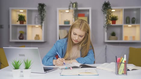 female student suffering from back pain.