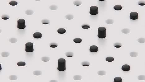 isometric black cylinders oscilating in holes on white surface