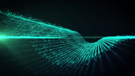 digital big data communication transfer with green sine wave particle simulation concept motion background