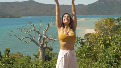 tourist enjoying the view of langford island in whitsundays, queensland, australia