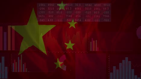 Animation-of-data-processing-over-flag-of-china