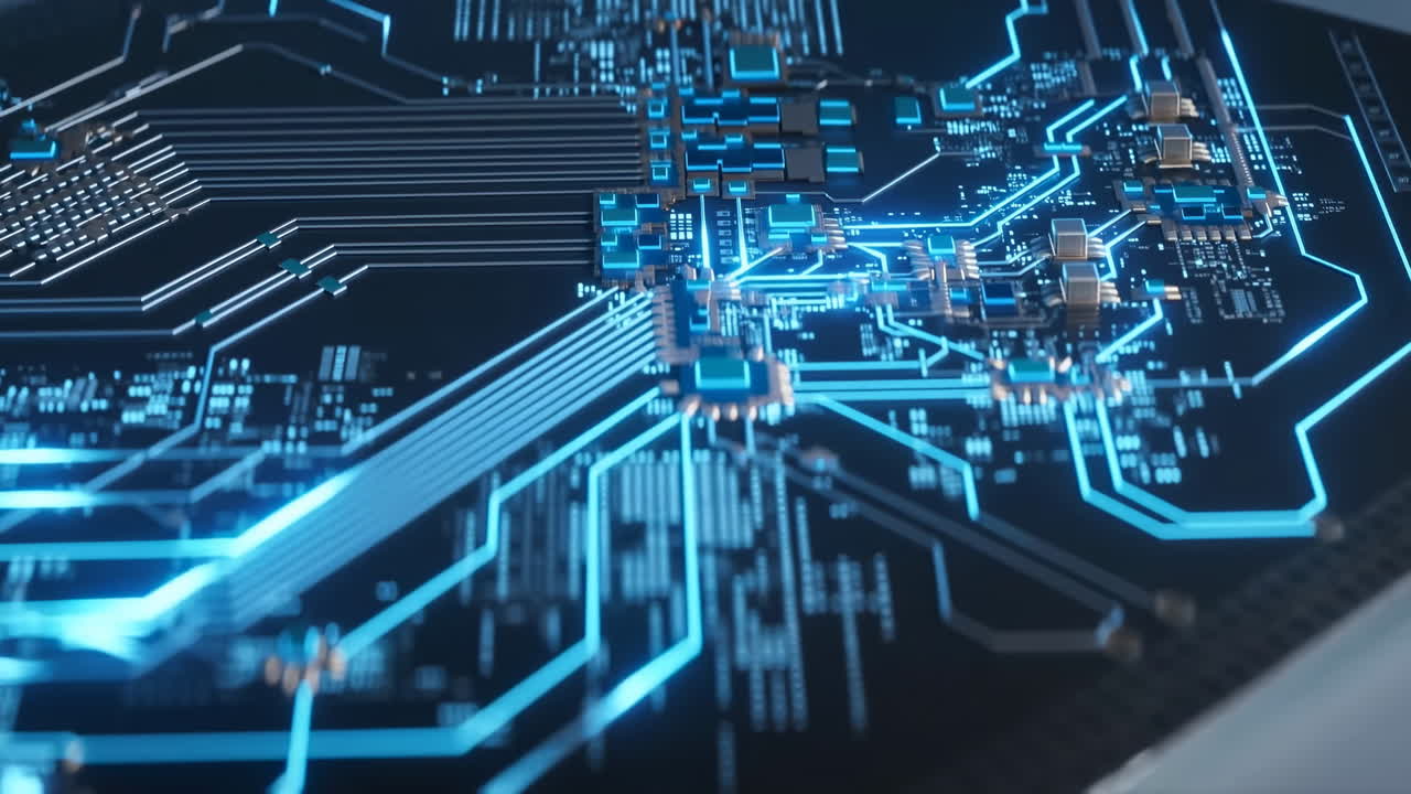 Close-Up of a Glowing Electronic Circuit Board