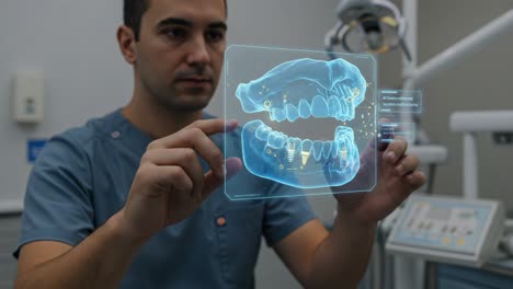 innovative dental technology: a dentist using advanced 3d imaging to analyze oral health and treatment options for patients in a modern clinic