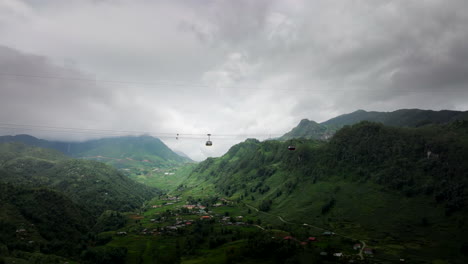 aerial view of mountains and valley with cable cars in vietnam
