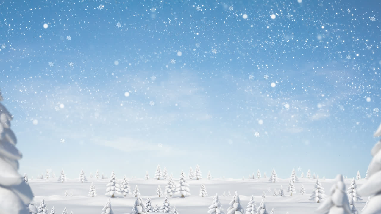 겨울 풍경 위에 내리는 눈의 애니메이션
