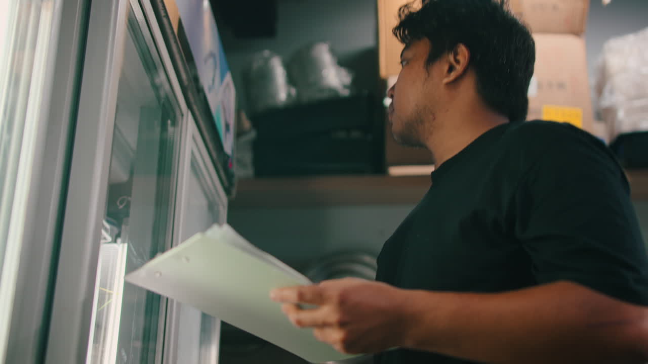 Man checking inventory with clipboard