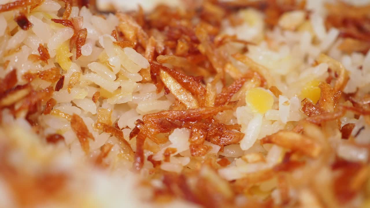 Close-up of Rice with Crispy Fried Onions