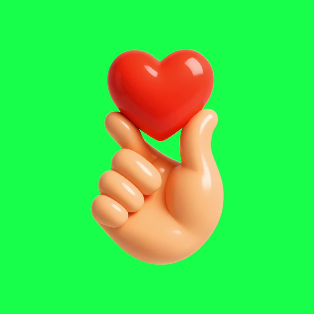 3D hand holding heart animation, transparent 4K video, green screen