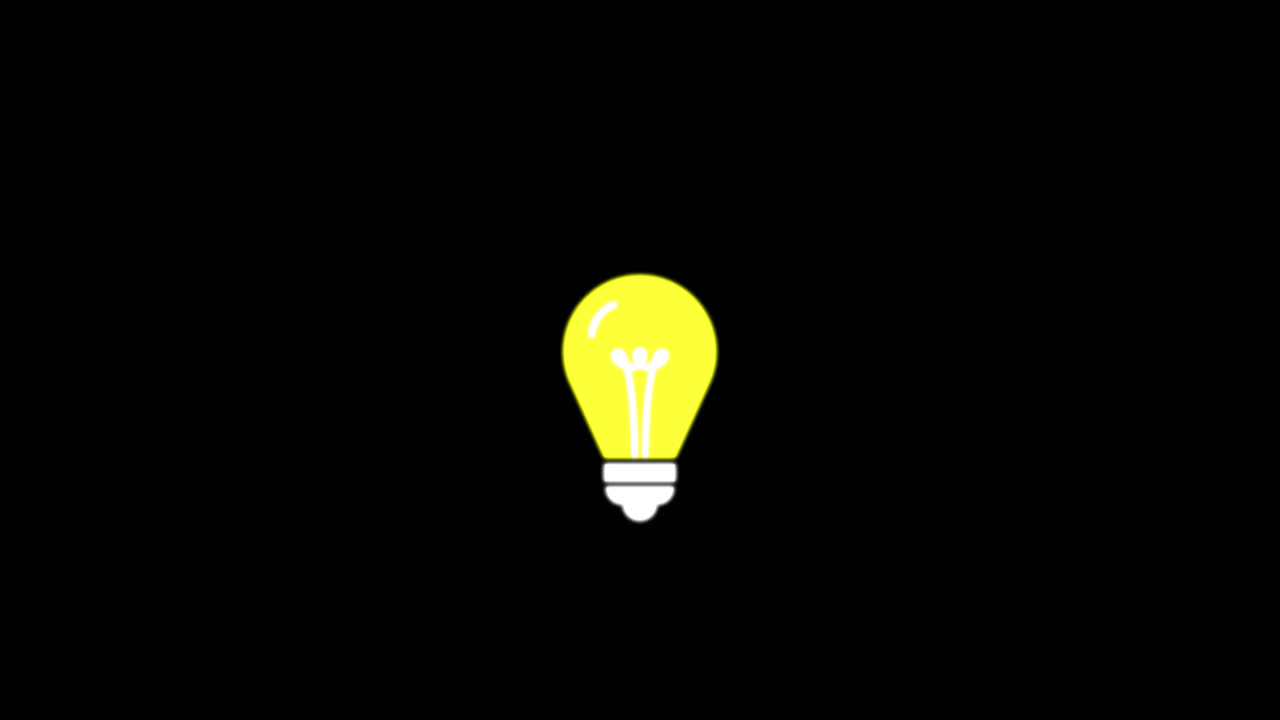 Lampadina animata da cartone lampeggiante su sfondo nero
