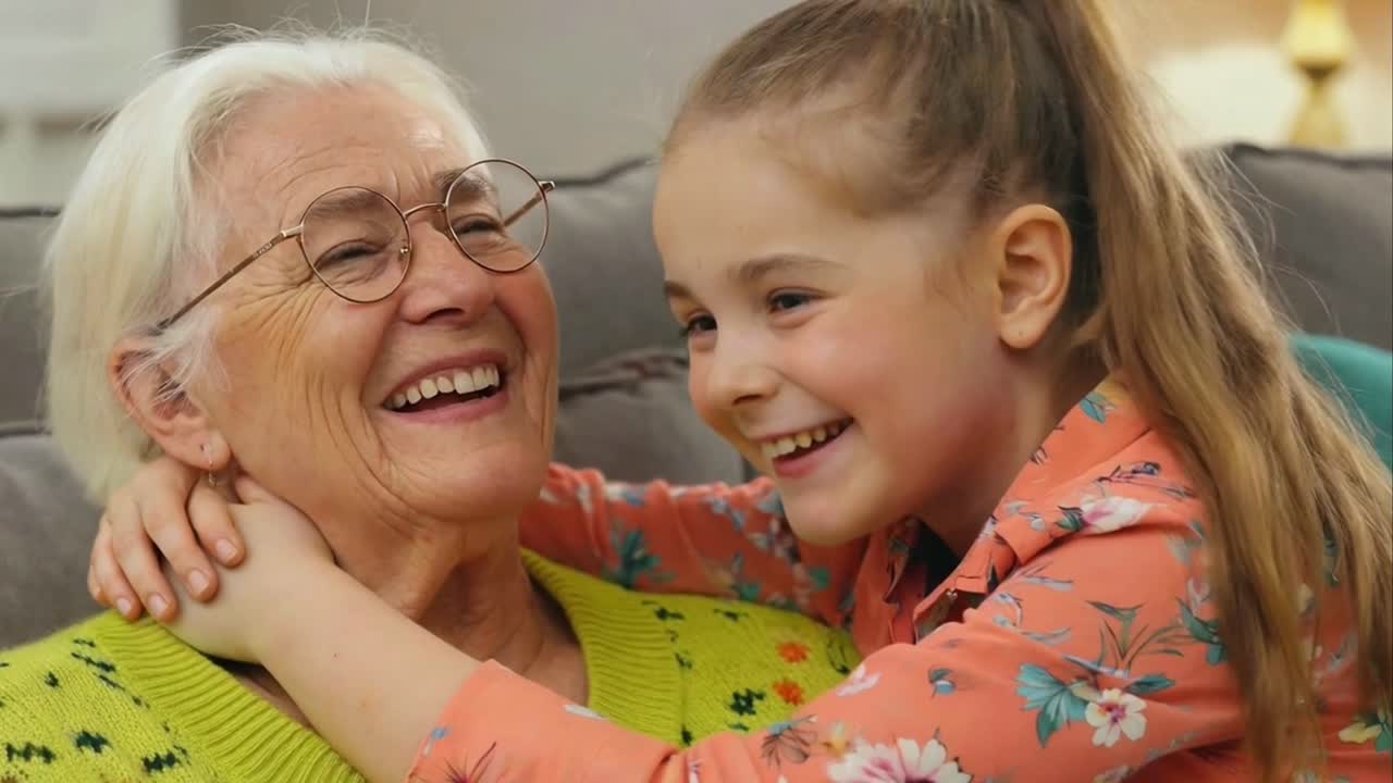 Una nonna e la sua adorabile nipotina si abbracciano e ridono