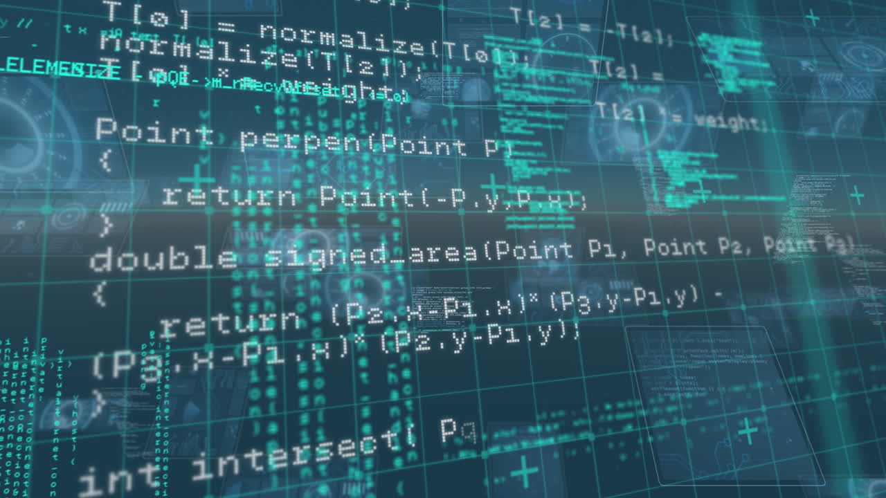 animación del procesamiento de datos y pantallas digitales sobre fondo azul