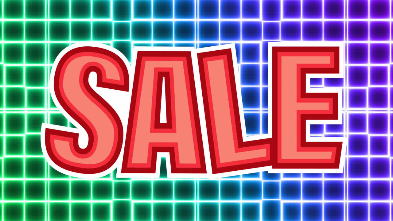 검은 바탕에 조명 된 격자 패턴 위에 판매 텍스트의 애니메이션