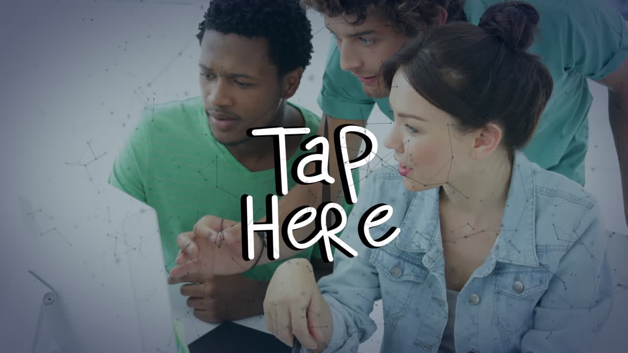 animación de tap aquí sobre diversos compañeros de trabajo masculinos y femeninos en la oficina