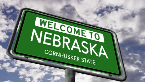 Bienvenido-A-Nebraska,-Señal-De-Tráfico-De-EE.-UU.,-Apodo-Del-Estado-De-Cornhusker,-Animación-Realista-En-3D