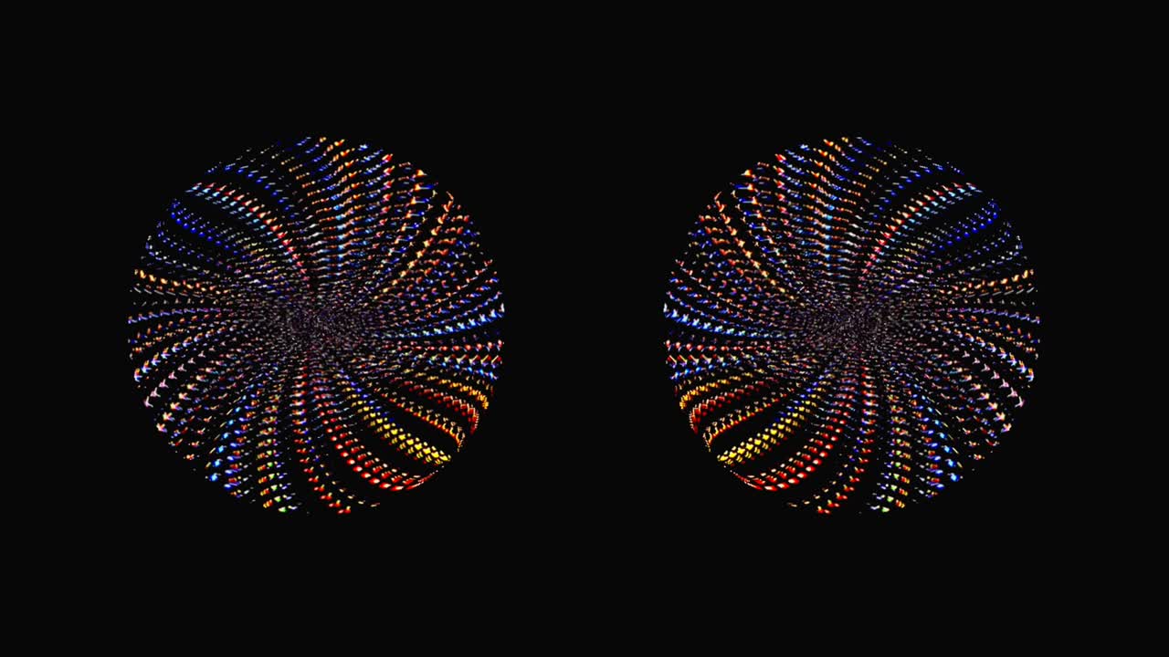 smooth spinning animation rotating colorful flashing light shapes, on black background