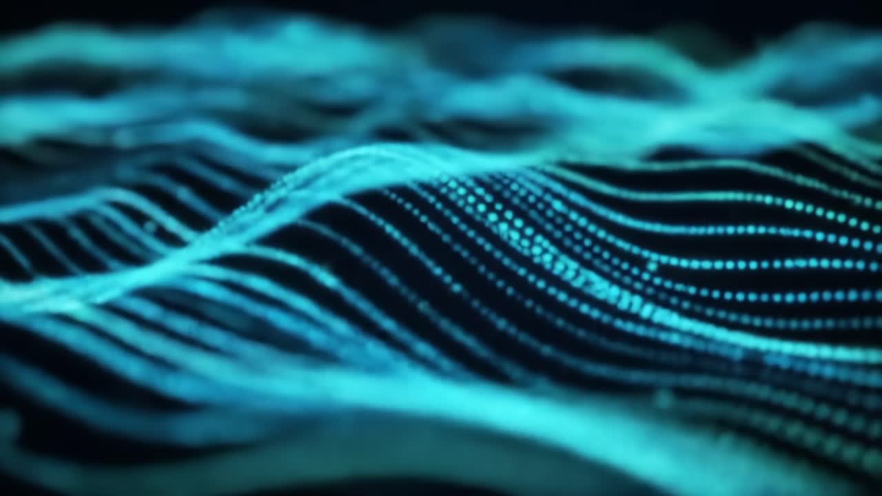 A mesmerizing visual representation of flowing waves illuminated by captivating neon lights, showcasing intricate patterns and digital aesthetics in an enchanting digital landscape