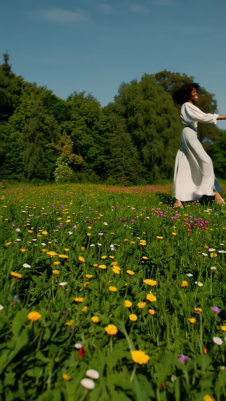 People Strolling Through a Vibrant Wildflower Meadow on a Sunny Day