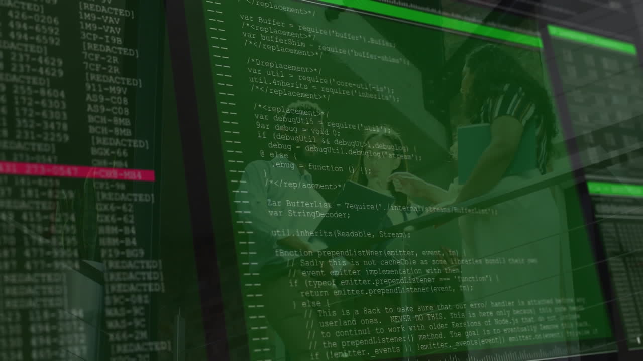 Animation overlaying diverse team collaborating on project in office setting